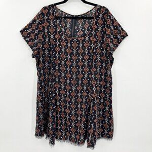 Torrid Tribal Geometric Print Fringe Hem Boho Tunic Top 2X